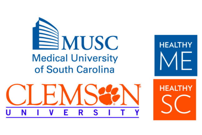 Healthy Me Healthy SC logo featuring logos from Medical University of South Carolina and Clemson University