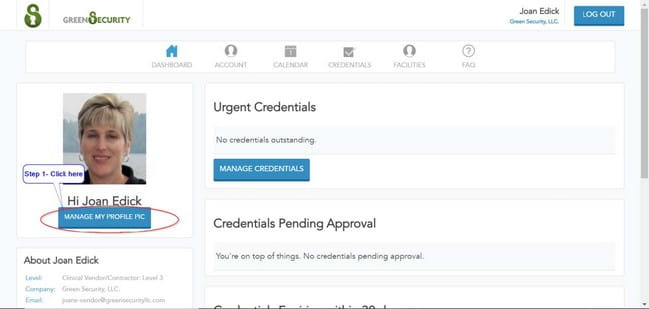 Screenshot with "Manage My Profile" button circled.