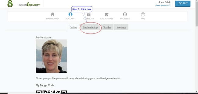 Screenshot with "Credentialing” button circled.