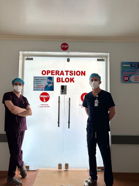 McKay Meyer poses with his team during the spring 2023 surgical grant project in Uzbekistan.