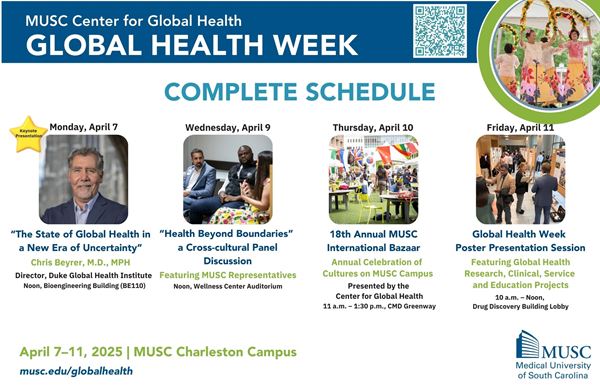 Complete schedule for the 2025 Global Health Week taking place April 7-11, 2025.
