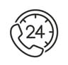 Icon of 24 hour clock and phone.