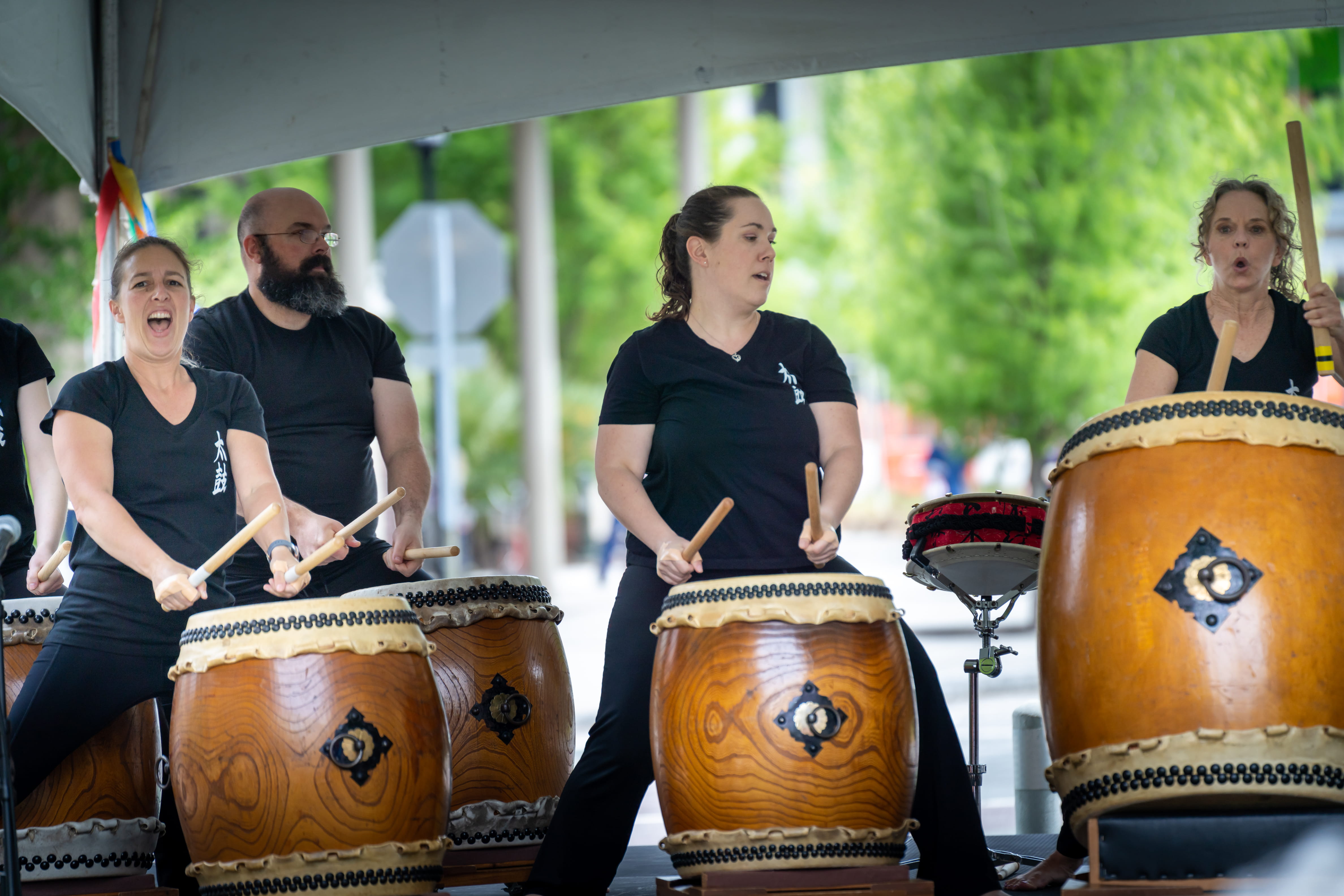A drum group performs at the International Bazaar.