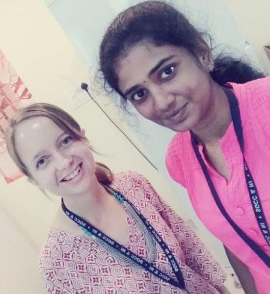 Shannon McGue with colleague in India. 