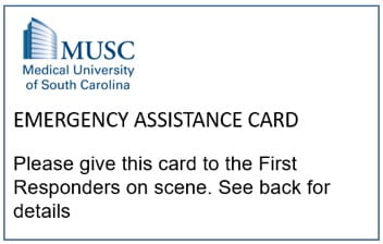 Emergency Assistance Card front Please give this card to the First Responders on scene See back for details