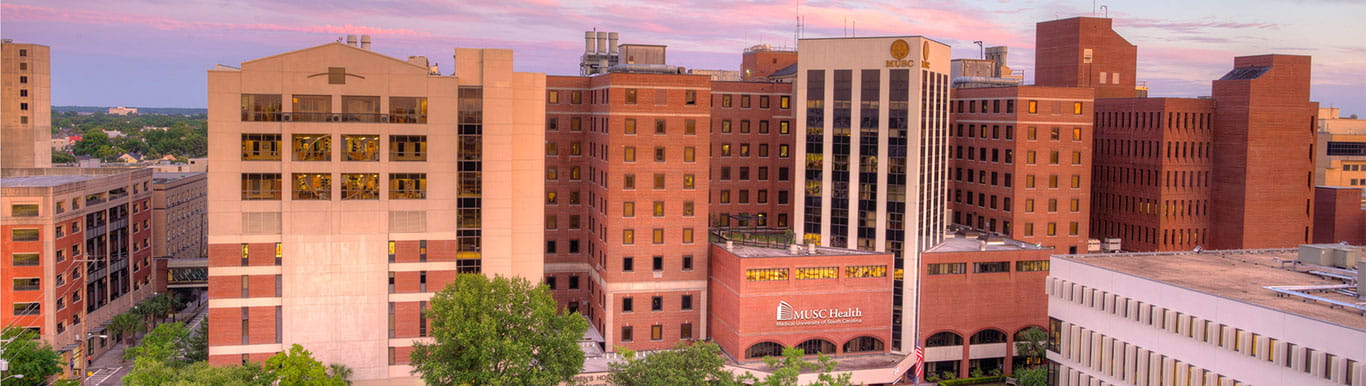 Aerial view of MUSC horseshoe hospital buildings
