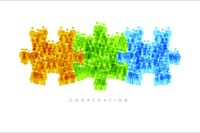 Cooperation Teamwork puzzle pieces concept made from people icons 