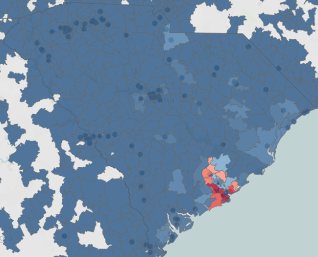 A map showing the distribution, by county, of the 20,000+ people enrolled across South Carolina.