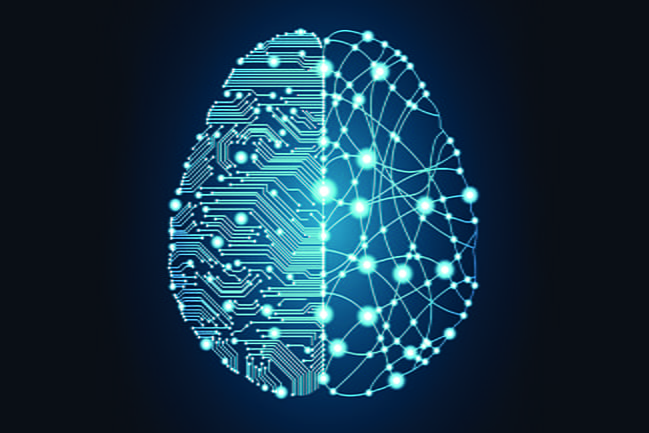 Wireframe machine learning brain illustration