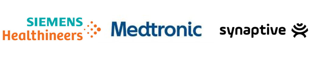 Siemens Healthineers logo, Medtronic logo, synaptive logo