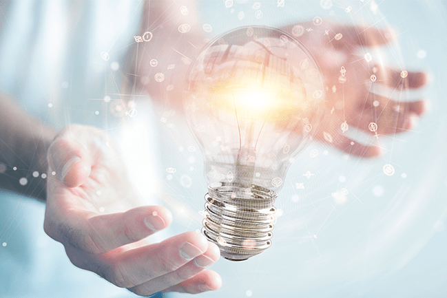Culture of Innovation Main Image with Hands holding a Lightbulb