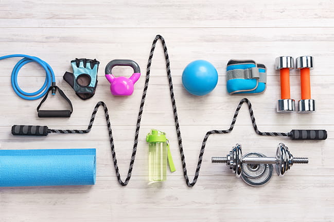 Aerial view of variety of fitness equipment 