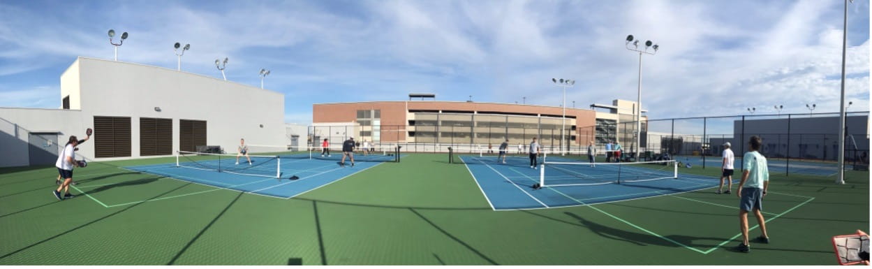 Panoramic view of the Wellness Center pickleball courts