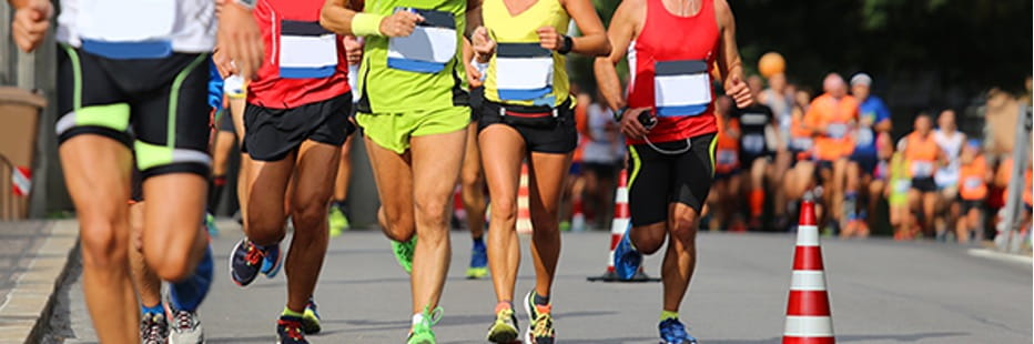 View of people running a triathlon