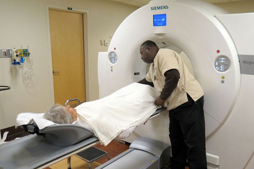 Patient having a PET CT scan