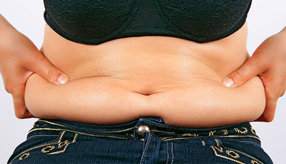 Women pinching fat at the waist