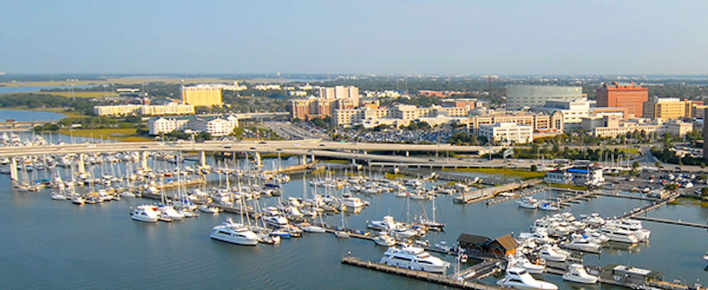 Charleston harbor with MUSC ART hospital in the background