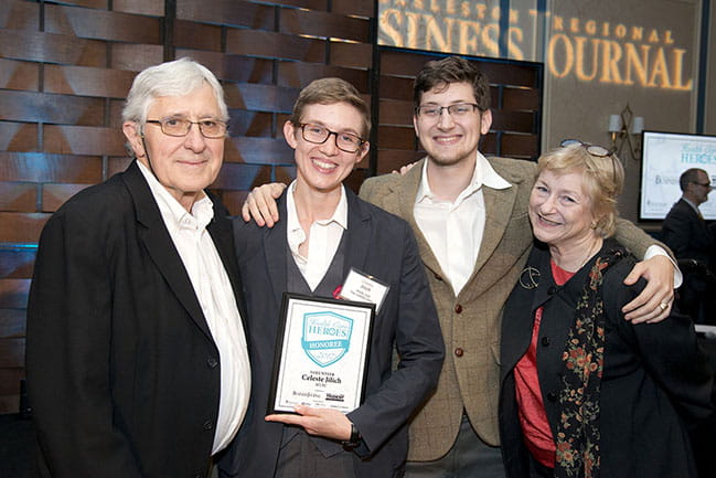 Celeste Jilich, second from left, with her father Jiri, brother G.W. and mother Jane at the Charleston Regional Business Journal's Health Care Heroes ceremony. Photo by Anne Thompson