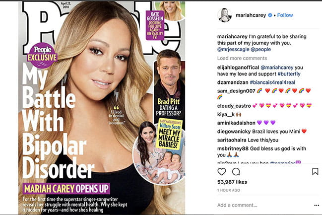 Screenshot from Mariah Carey's Instagram feed