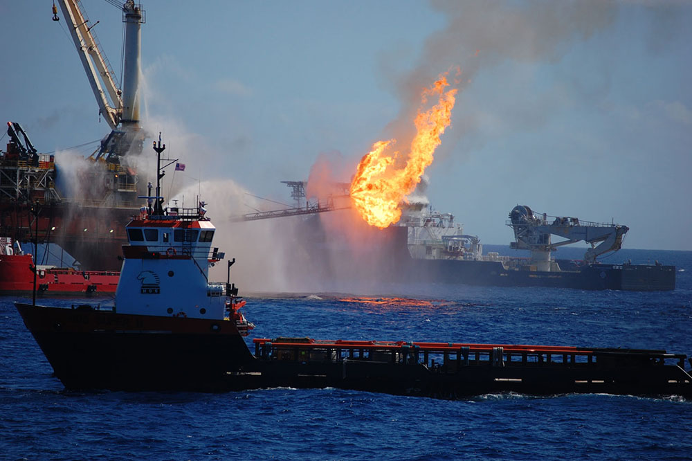 NOAA photo of burning Deepwater Horizon oil rig