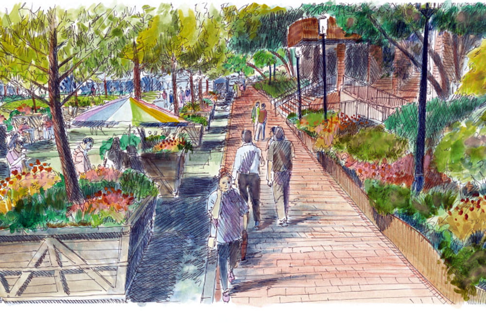 Artist's vision of Greenway with bricks