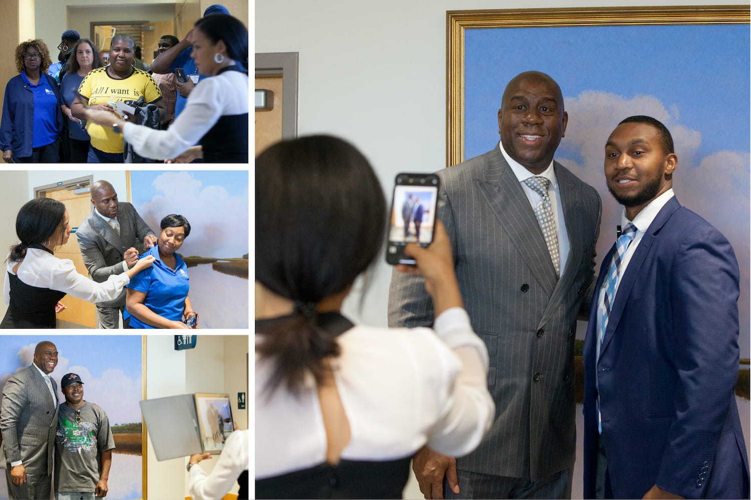 Magic Johnson poses for photos and signs autographs for SodexoMAGIC employees at MUSC