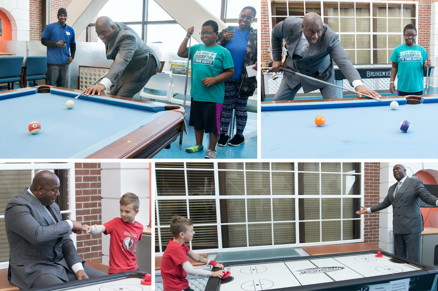 Magic Johnson played air hockey, shot pool and hung out with dozens of kids in the MUSC Children's Hospital