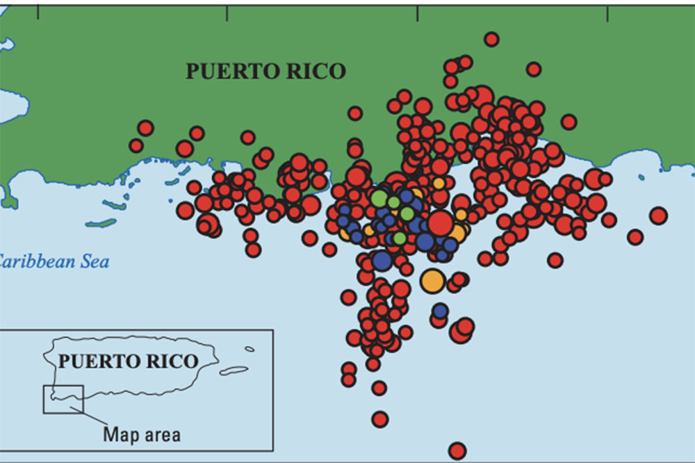 Map showing where earthquakes hit Puerto Rico