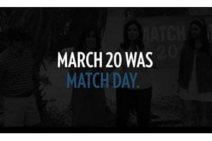 black background with white and blue words saying march 20 was match day