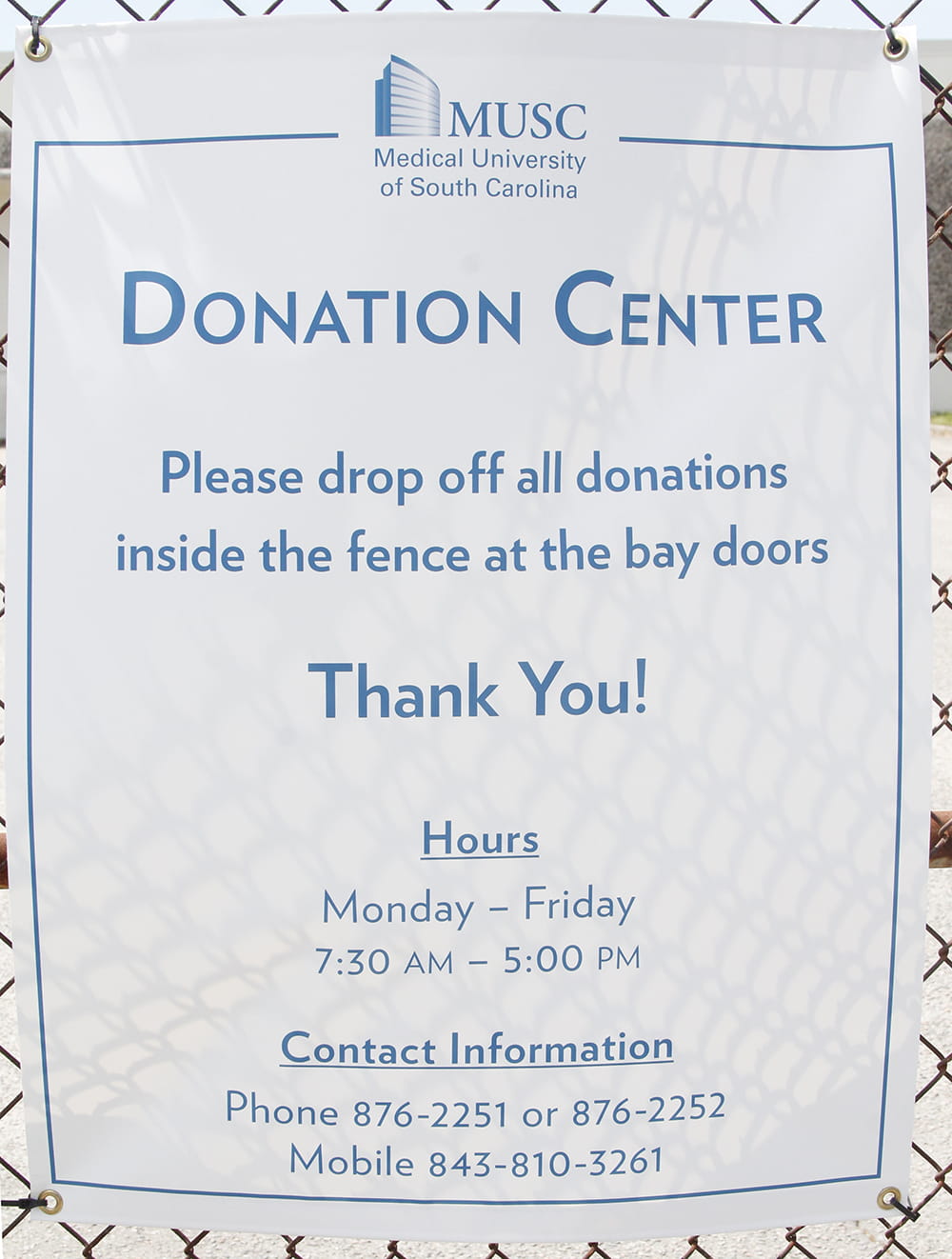 COVID-19 Donation Supply Center sign at Arco Lane