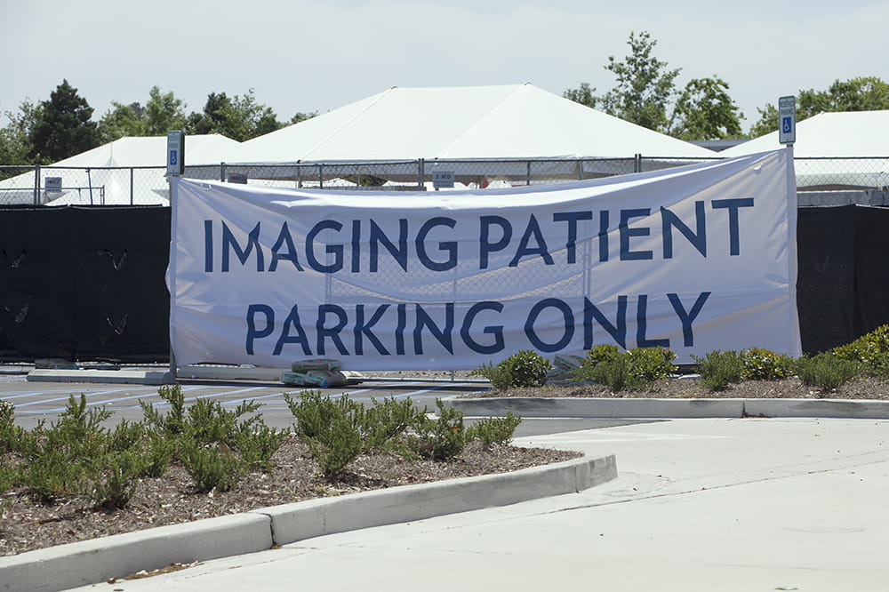 Banner saying imaging patient parking only