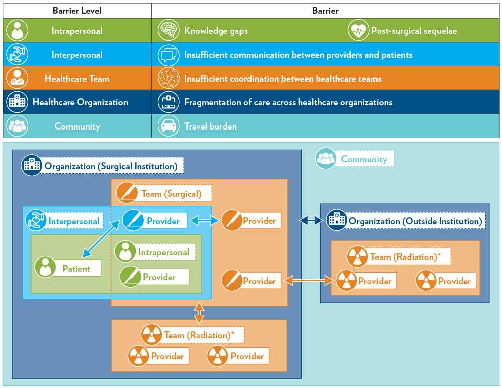 chart showing the types of head and neck cancer treatment barriers and how they are connected