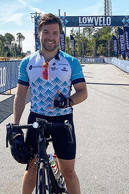 Errett Jacks sits on his bike at the Lowvelo 2019 finish line