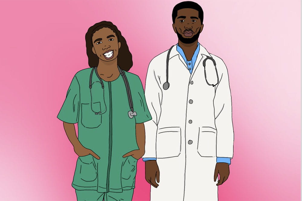 Student's artwork showing heroic doctors.