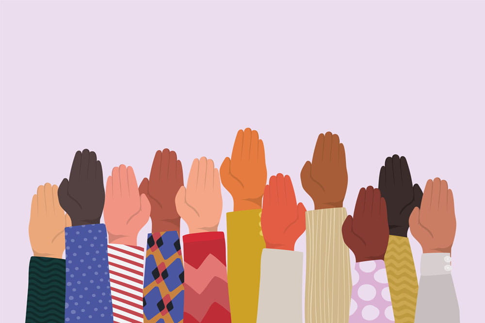 Diversity of closed hands up design, people multi-ethnic race and community theme.