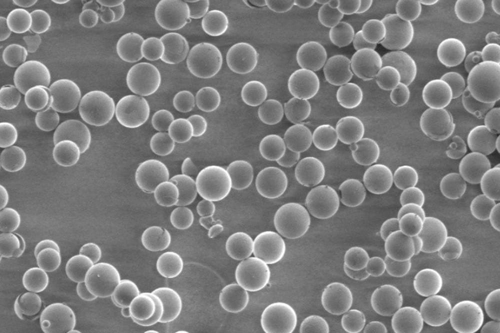 Porous wall hollow glass microspheres. Photograph provided by Dr. William D. Hill.