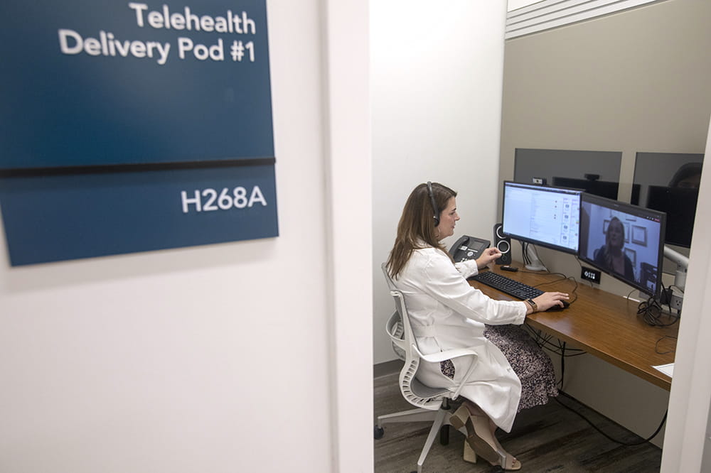 Dr. Dee Ford, program director of MUSC’s National Telehealth Center of Excellence, demonstrates a telehealth visit.