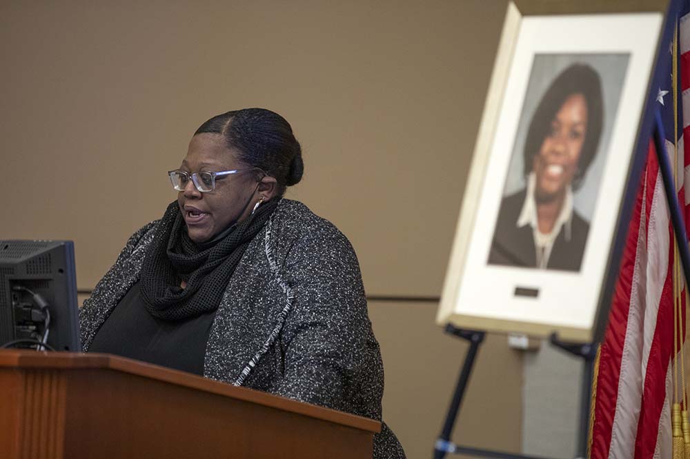 Dr. Temeia Martin speaks at dedication of the Rena N. Grant Sickle Cell Center.