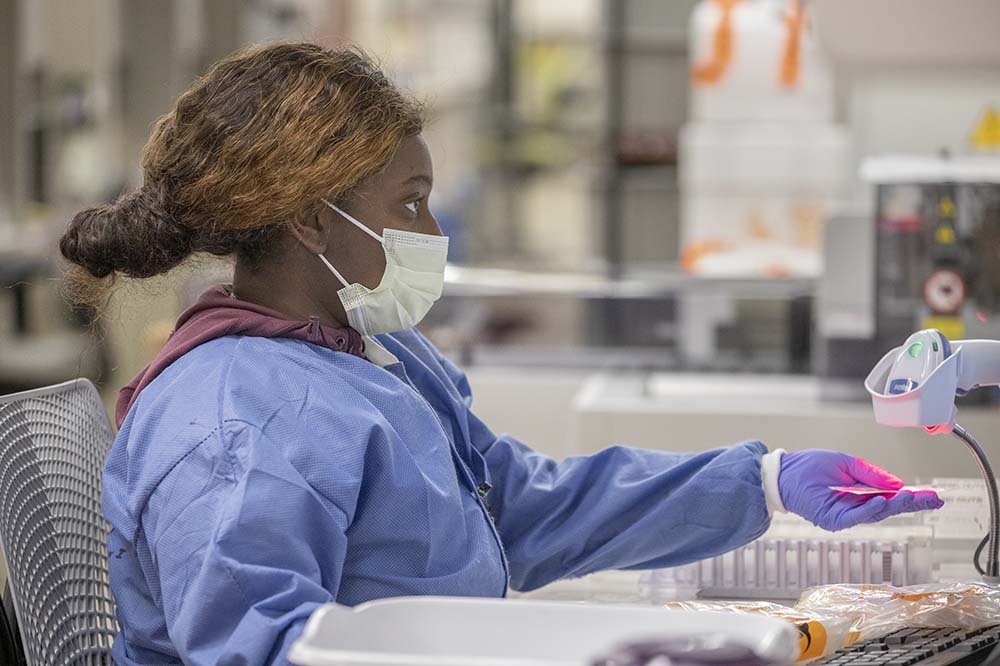 Ajah White, lab assistant, in the rapid testing area at MUSC.
