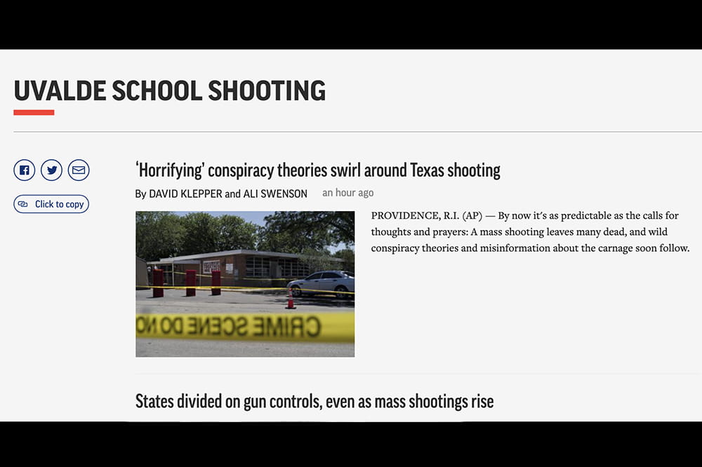 Screenshot of an AP story about the school shootings in Uvalde.