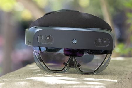 Close up of Microsoft HoloLens, which is the headset used for the AR program