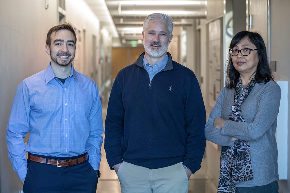 Left to Right: Jeffrey Rumschlag, Ph.D.; Christopher Cowan, Ph.D., and Hainan Lang, Ph.D.