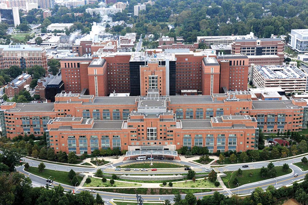 View from the sky of red brick buildings.