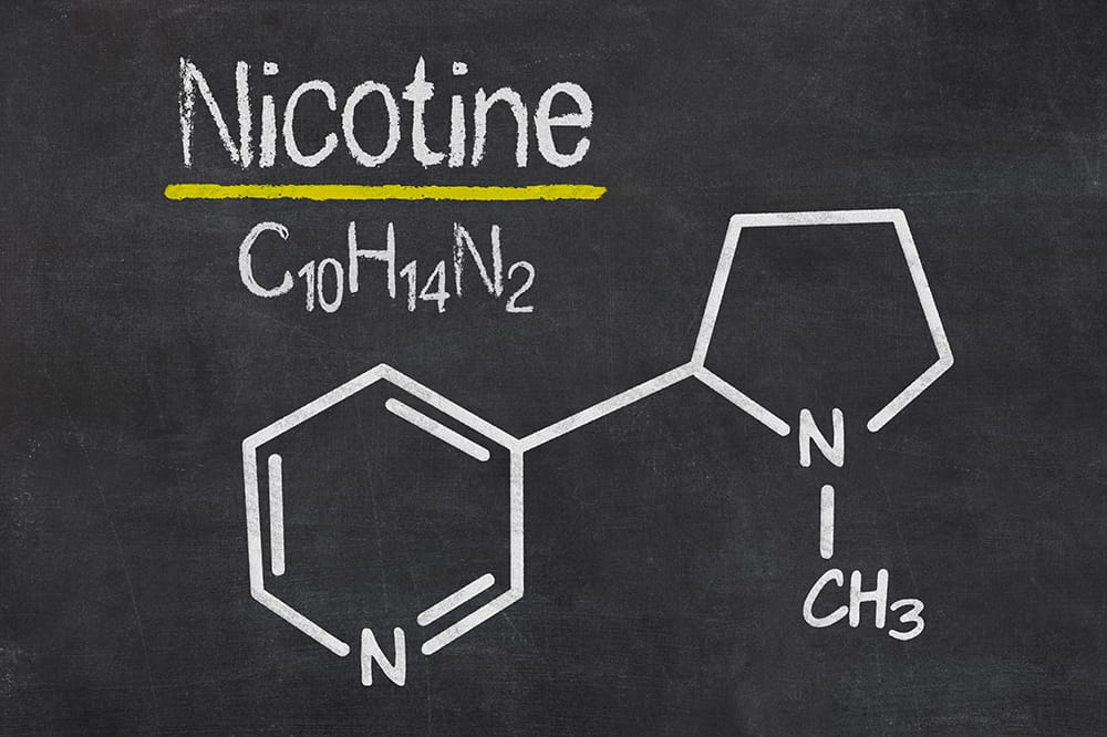 image of molecular structure of nicotine written on blackboard
