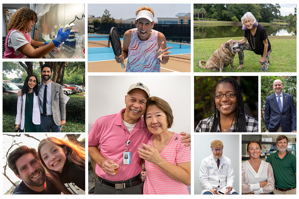 collage of images of patients researchers and doctors featured in 2023 stories about MUSC Hollings Cancer Center