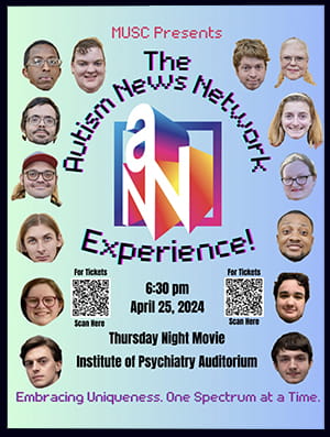 Poster says the Autism News Network Experience. Shows headshots of 14 people. It's advertising a movie.