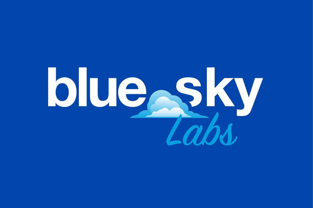 The words Blue Sky Labs on a blue background.