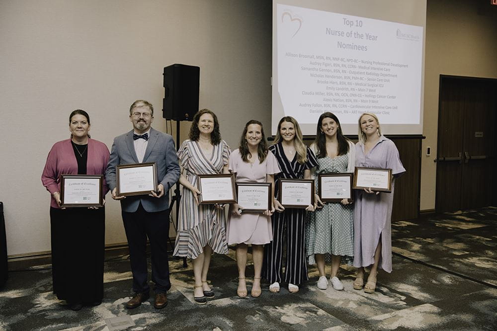 From left, MUSC Charleston 2024 NOY unit nominees Claudia Miller, Nicholas Henderson, Allison Broomall, Brooke Hiers, Alexis Nation, Audrey Parish and Danielle Westerman.