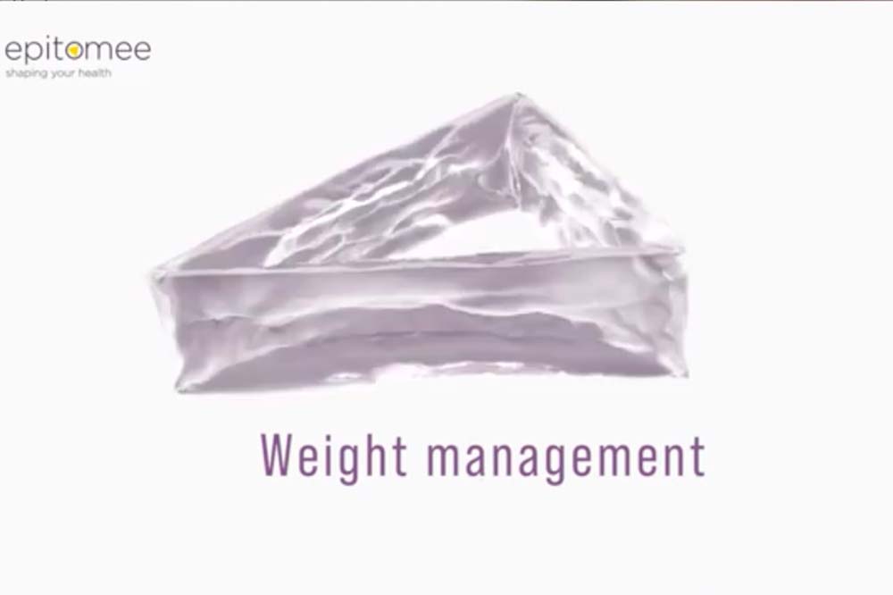 A clear colored triangle sits above the words Weight management. The word Epitomee is in the upper left corner of the picture.