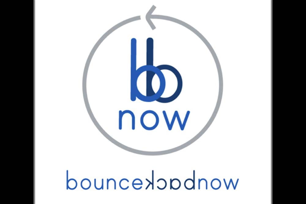 The letters bb and the word now surrounded by a circular arrow. Below says bounce back now.